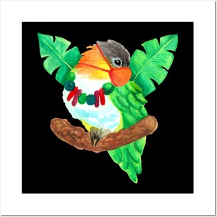 Caique Parrot Wears Face Mask Watercolor Posters and Art